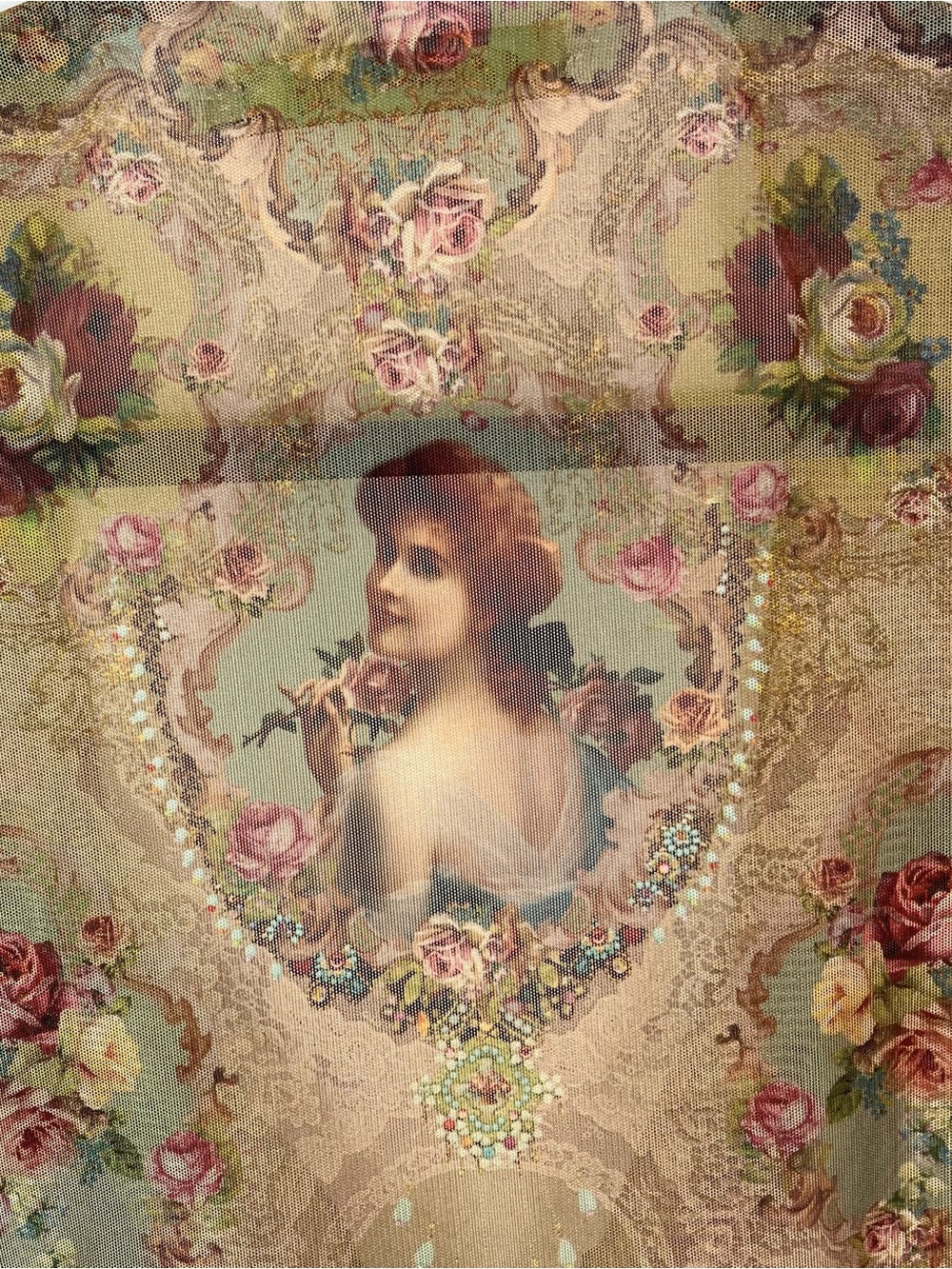 Michal Negrin Floral Portrait Sheer Mesh Bolero Top Sz M Made Israel Victorian - Picture 7 of 11